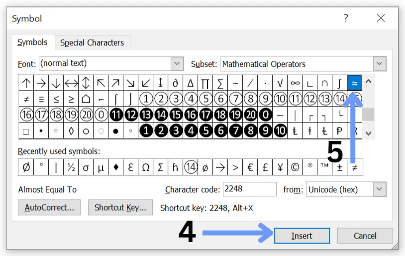 Almost equal to symbol in word