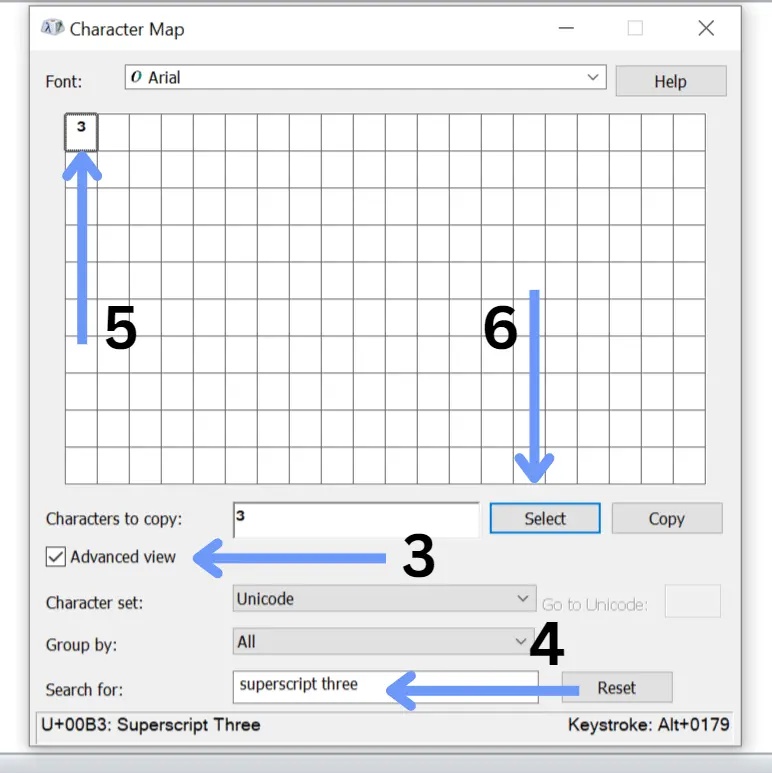 Cubed symbol in Microsoft Windows