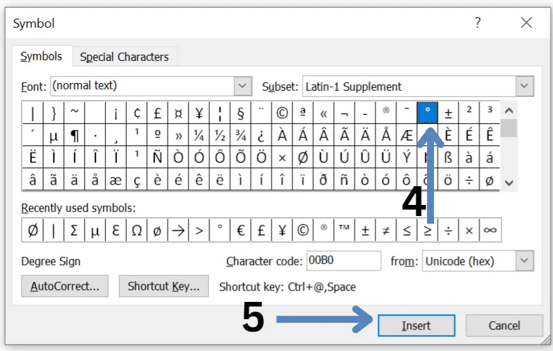 Degree symbols in Microsoft Windows