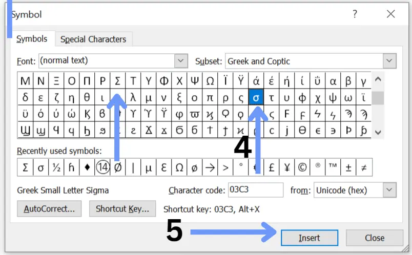 Summation symbol in word