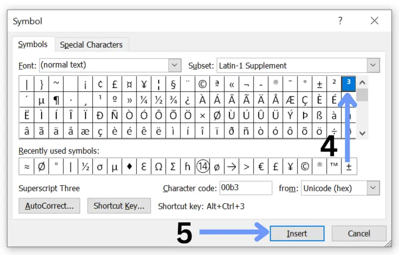 Superscript 3 in excel