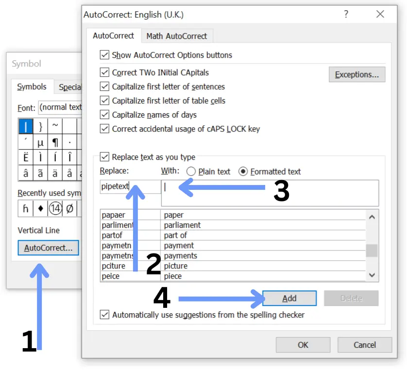 Vertical bar symbol in word