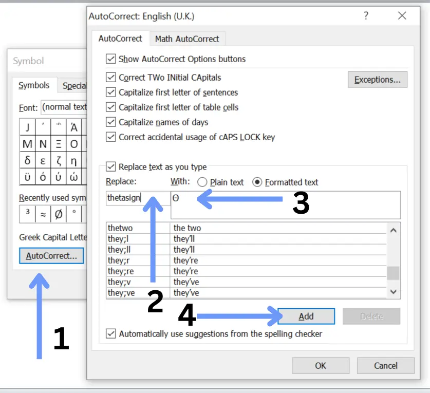 Theta text on keyboard