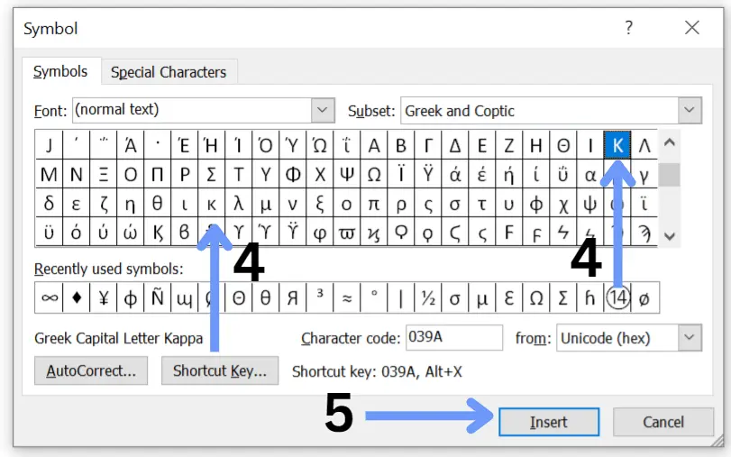 Kappa sign in excel