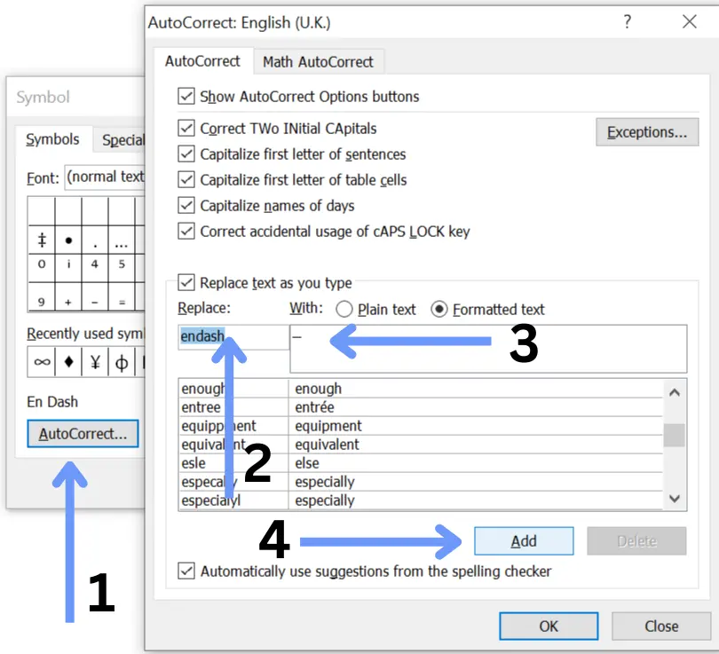 endash in excel