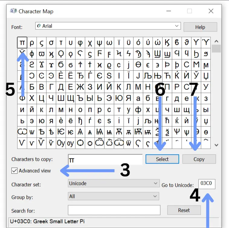 Pi letter on keyboard