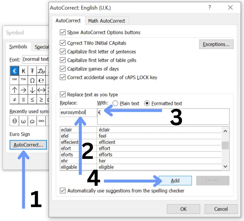 Euro character in excel