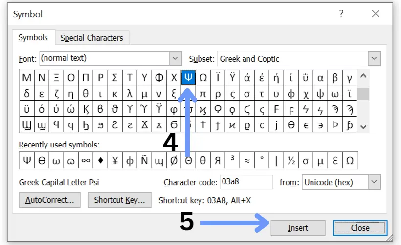 Psi character on keyboaord