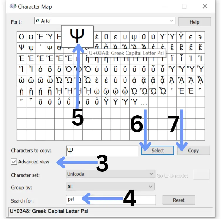 Psi letter in microsoft windows