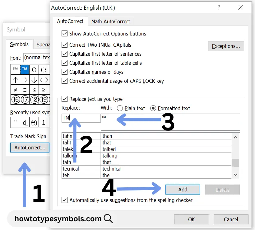 Trademark letter in excel