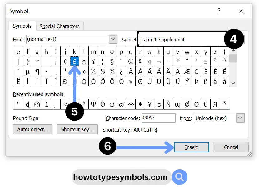 Pound icon in Microsoft word